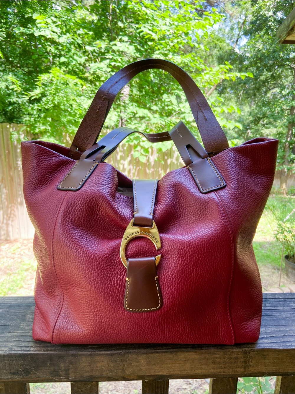 Dooney & Bourke Derby East/West Pebbled Leather Tote -Red Shoulder Bag Old Money